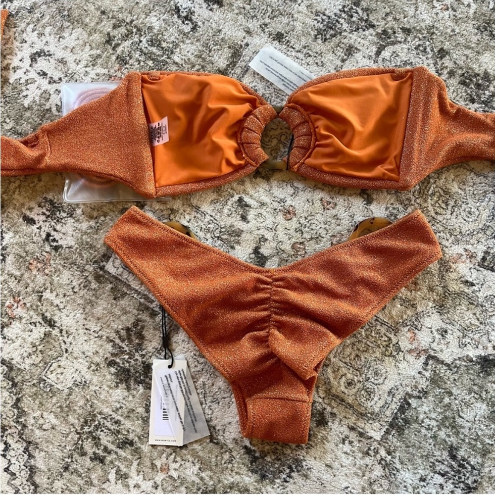 New Montce Swim Bikini Set NWT Terra Sparkle Tori Ties Bandeau Top & Lulu Bottom - Picture 5 of 8